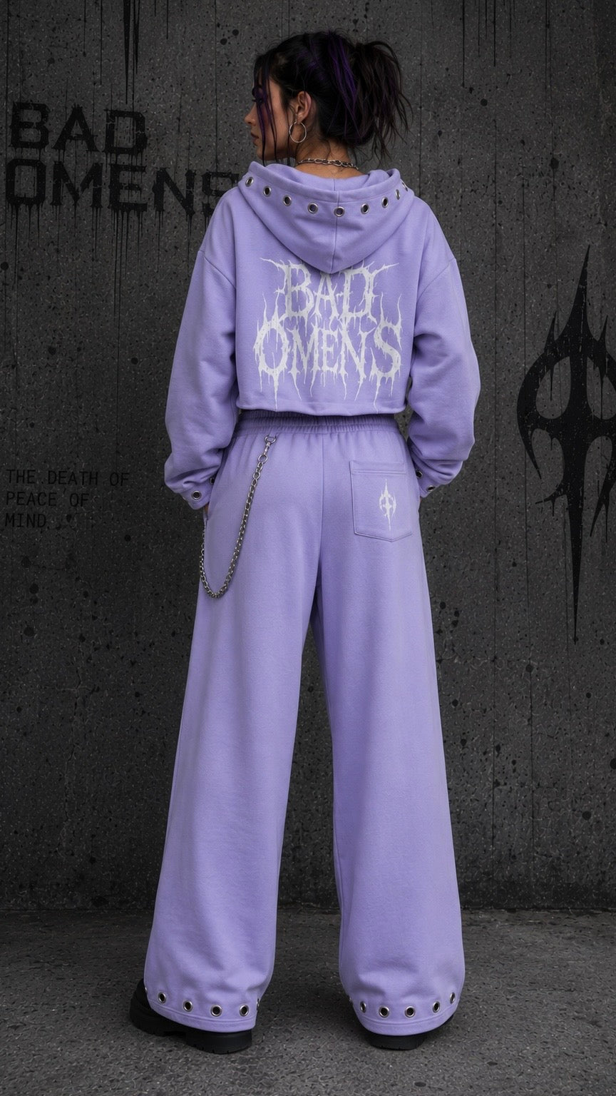 Conjunto Mujer Bad Omens — Poleron Crop con Cierre + Pantalón Buzo Wide Leg