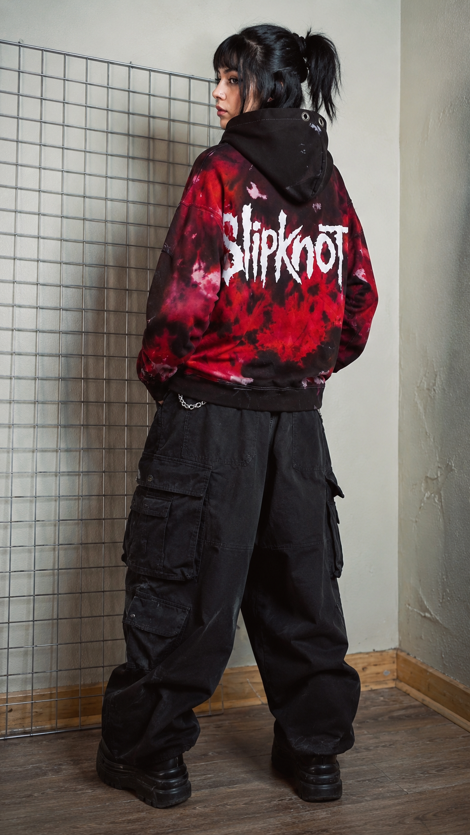 CONJUNTO HOODIE SLIPKNOT + CARGO NEGRO OVERSIZED