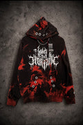BMTH Tie-Dye Hoodie rojo sangre frente con lettering y ojales metálicos